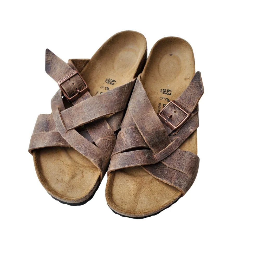 Birkenstock Men's Brown Distressed Leather Crisscross Sandals